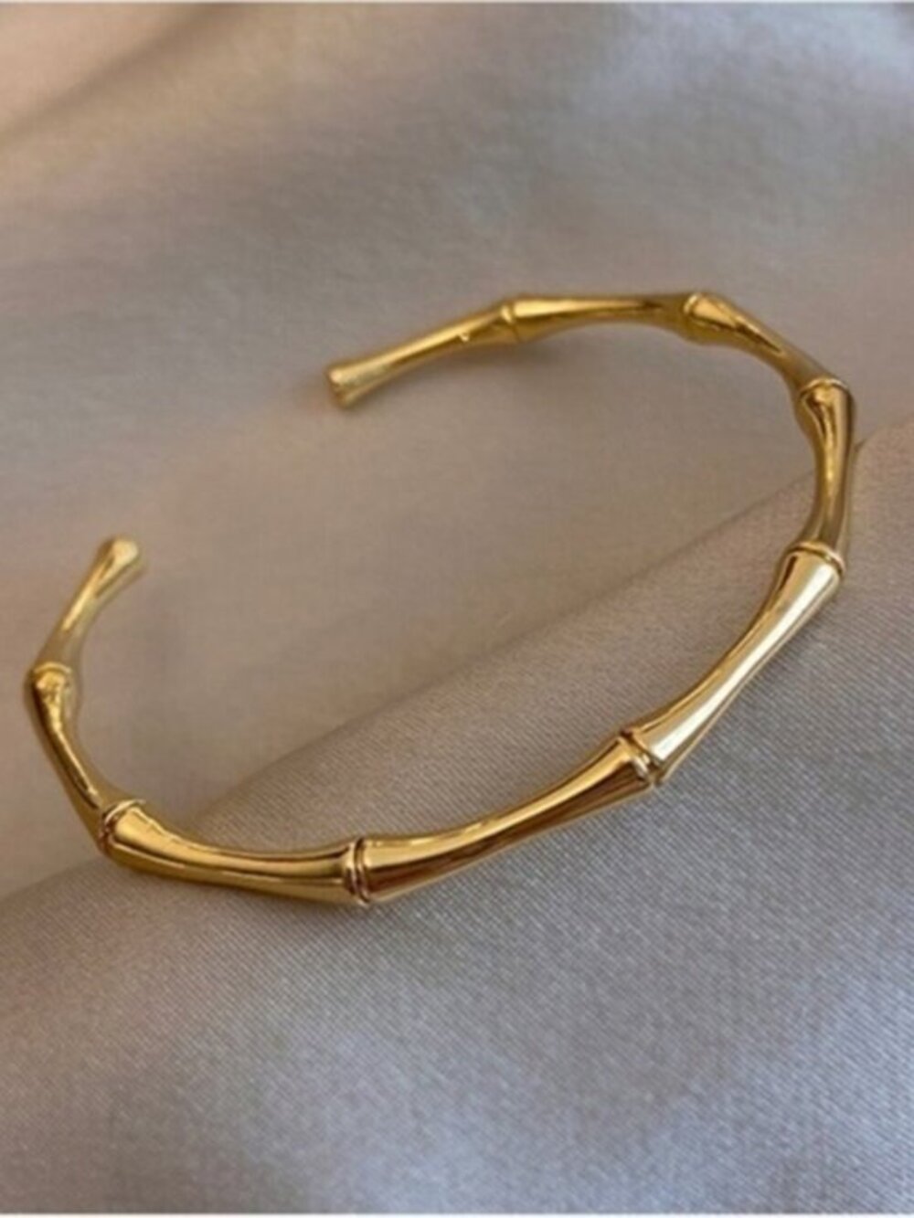 Gold Bamboo Cuff Bracelet Adjustable Minimalist Open Bangle NWT